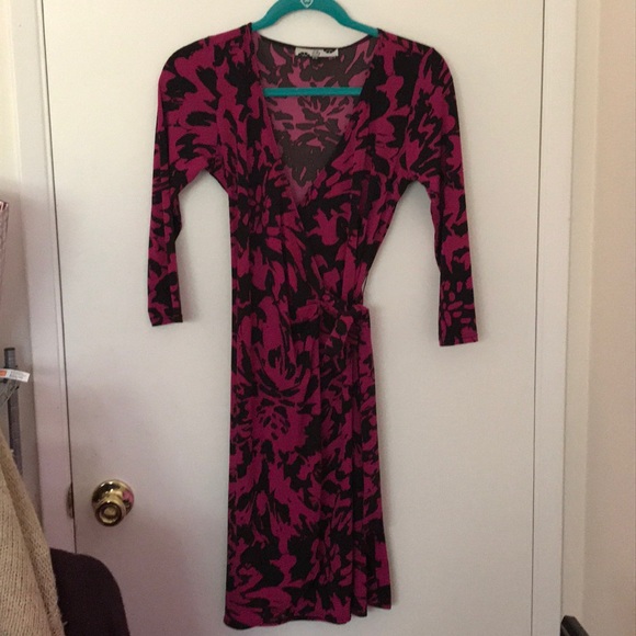 Lily Dresses & Skirts - Black and Pink Floral Wrap Midi Dress Lily Dresses & Skirts - Black and Pink Floral Wrap Midi Dress